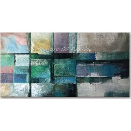 Mintura Wall Picture for Living Room Oil Paintings on Canvas Hand Painted Cyan block Abstract Diagram Home Decor Art No Framed
