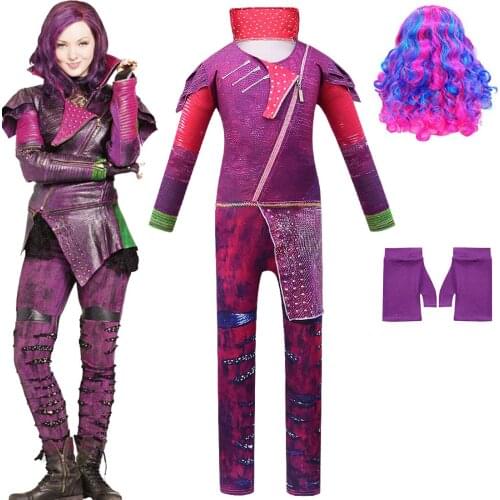 Girls Halloween Descendants Costume for Kids Descendants 3 Mal Cosplay Fantasia Costumes Fancy Party Girls Bodysuit Wig Gloves