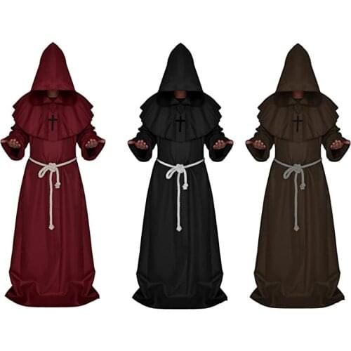 Costumes Medieval Monk Robe Priest Robe Halloween Cosplay Costume Cloak Black White Blue Coffee Red S-XL