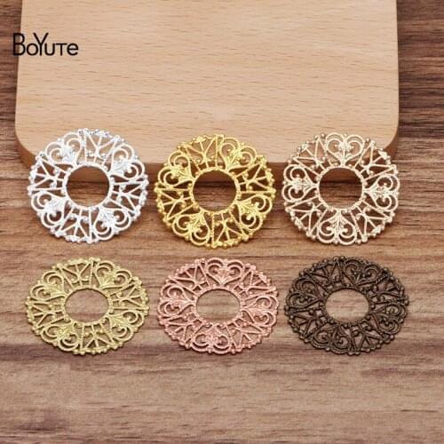 BoYuTe (50 Pieces/Lot) 32MM Round Metal Brass Flower Filigree Findings Diy Hand Made Jewelry Materials Wholesale