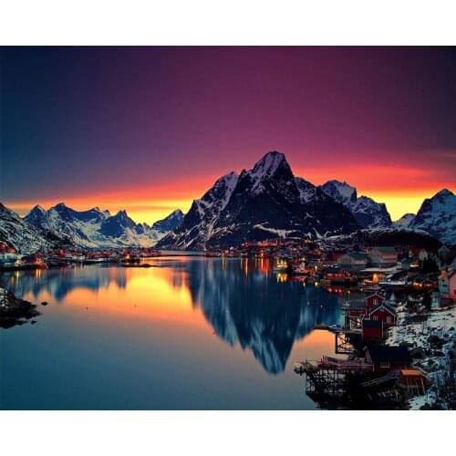 Lofoten Midnight Sun Paint Poster Decorative Painting Canvas Wall Art Room Posters Wall Art Bedroom Painting