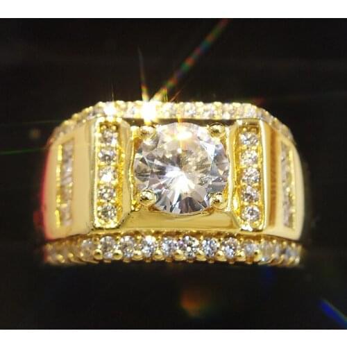 Luxury 925 Silver Ring Engagement Ring for Men boy Simulated 18K Gold Diamond Fine Jewelry Size 7 8 9 10 11 12