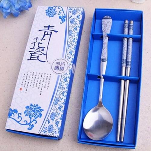 Outdoor Portable Stainless Steel Dinnerware Set Travel Chopsticks Spoon Kitchen Spoon and Sticks Tableware Set Kitchen Tools