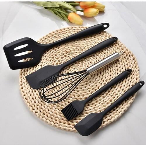 5Pcs Heat-Resistant Cooking Utensils Set Non-Stick Silicone Spatula Whisk Oil Brush Turner Cream Scraper Baking Set Kitchen Tool