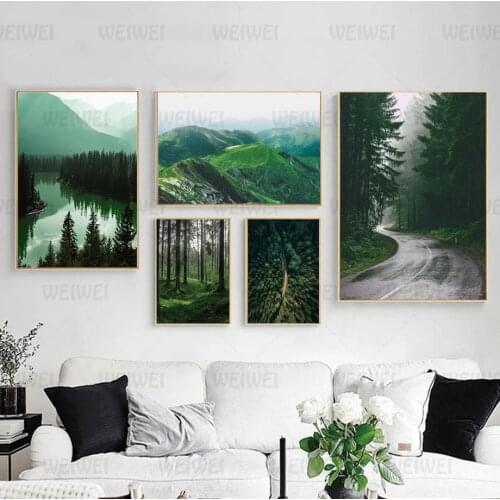 Mountain Lake Forest Road Travel Quotes Wall Art Canvas Painting Nordic Posters and Prints Wall Pictures for Living Room Decor
