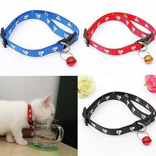 Cute Cat Dog nylon Pet collar Puppy Adjustable Footprint Nylon Strap Collar With Bell Pet Supplies Sent at Random