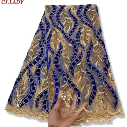 2021 Latest style wedding dress bridal wear nice fashion Rolay bule sequins Top qulaity tulle embroidery french lace fabric A04