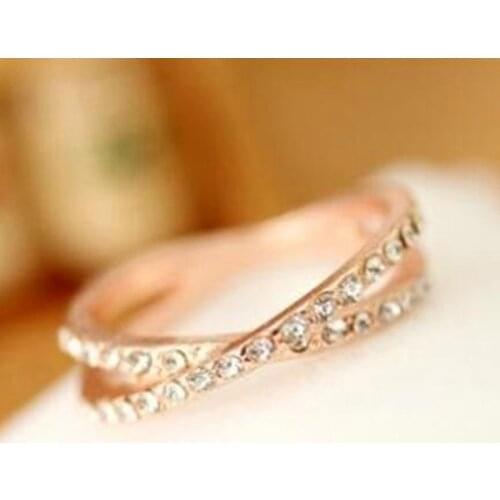 New Fashion 18MM Jewelry Retro Fashion Gold Color Rhinestone Ring Wedding Ring Set Wholesale