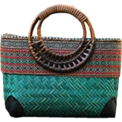 Chinese Style Handmade Original Ethnic Chinese Style Retro Handmade Bamboo Rattan Handle Womens Handbag Storage