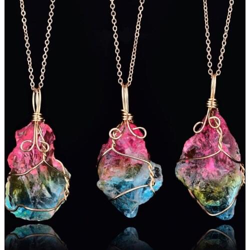 New Fashion Unique Irregular Natural Stone Pendants Necklaces for Women Men Color Stone Chain Ball Charm Necklace Jewelry