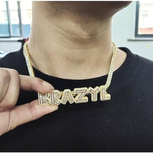 2021 New Custom Zirconia Necklace Diamond Necklace Men Hip Hop Name Necklaces Bling Bling Letter Necklace & Pendant Hop Jewelry