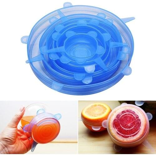 6 Pcs Silicone Stretch Lids Reusable Airtight Food Wrap Covers Keeping Fresh Seal Bowl Stretchy Wrap Cover Kitchen Cookware