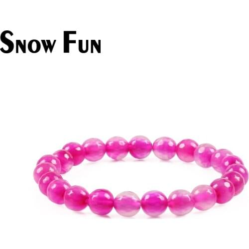 Snow Fun 8mm Rose Red Cut Chalcedony Beads Braccelet for Women Charm Birthday Gift Jewelry