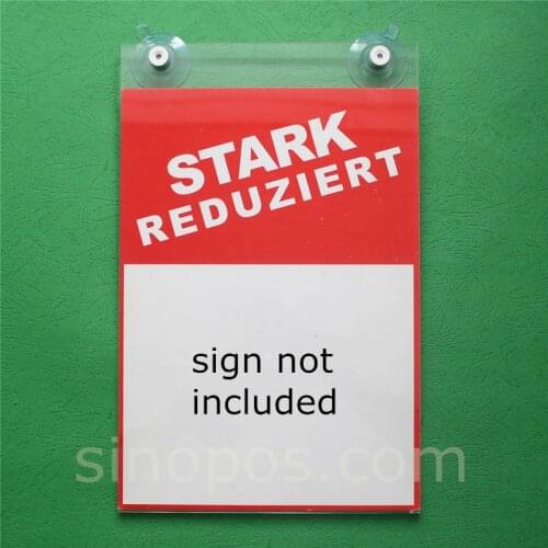 Glass Mount Acrylic Sign Holder With Suction Cups, A4 poster U frame hanger clear plastic plexi window door wall display sleeve