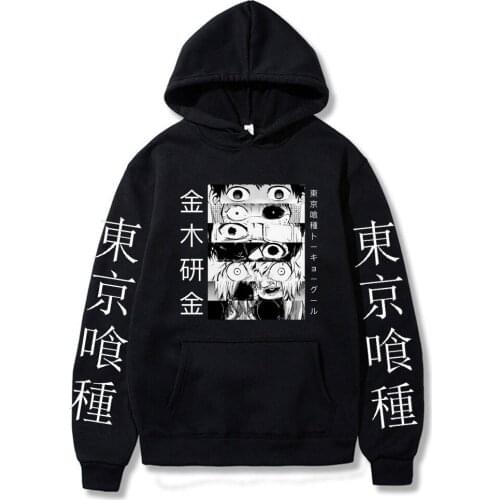 Kaneki Ken Eyes Print Hoodies Japanese Anime Tokyo Ghoul Male Fashion Hip Hop Clothing Hoody Unisex Spring Casual Clothes Tops