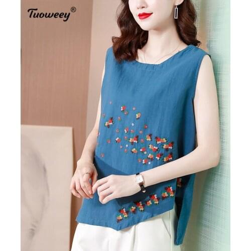 Vintage Embroidery Women blue Blusas Mujer De Moda 2021 Summer Korean Style 4XL Plus Size Tunic Tops Aesthetic Long Shirts