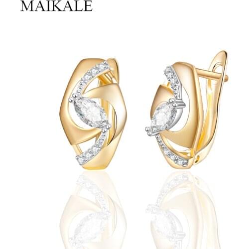 MAIKALE Trendy Gold Whirling Hollow Earrings Cubic Zirconia Stud Earrings for Women Jewelry Fashion Gifts for Girl Brincos