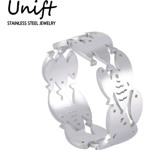Unift Personalized Irregular Big-Small Fish Chunky Ring Silver Color Stainless Steel Animal Ring Simple Punk Womens Jewelry