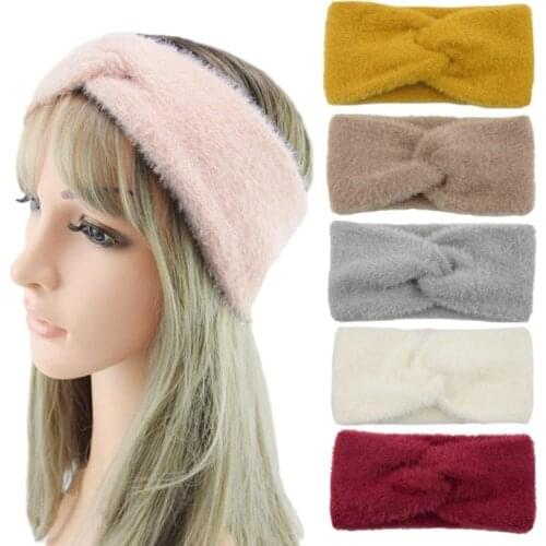 Winter Warmer Ear Knitted Headband For Women Crochet Bow Wide Stretch Hairband Headwrap Hair Accessories Lady Turban