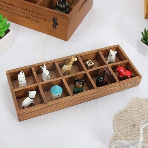 1PC Vintage Classic 10 Lattices Cosmetics Organizer Creative Sundries Storage Box Wood Makeup Organizador Home Storage EJL 0916