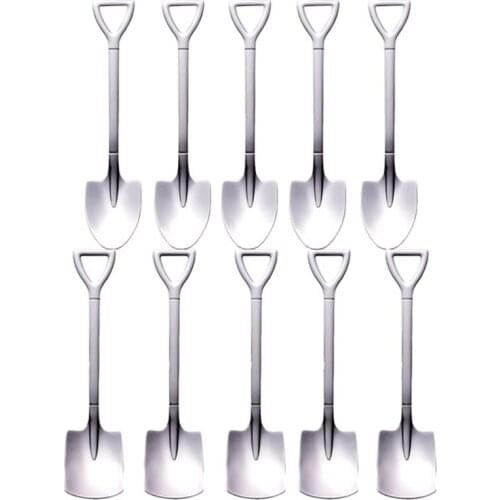 10PC Stainless Steel Shovel Coffee Spoon Set Creative Tea-Spoon Shovel Dessert Spoon Christmas Gift Tableware