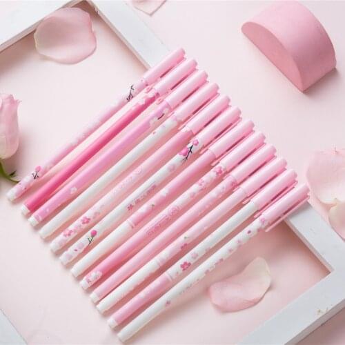12PC/SET Creative Pink Petals Girl Gel Pen Plum Blossom Pen Student Exam Pen Signing Pen 0.5mm Carbon Water Pen School Supplies