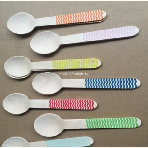 500pcs Disposable Wooden Spoons in Polka Dots Birthday Disposable Spoons Ice Cream Taster Spoons Eco-friendly Wholesale
