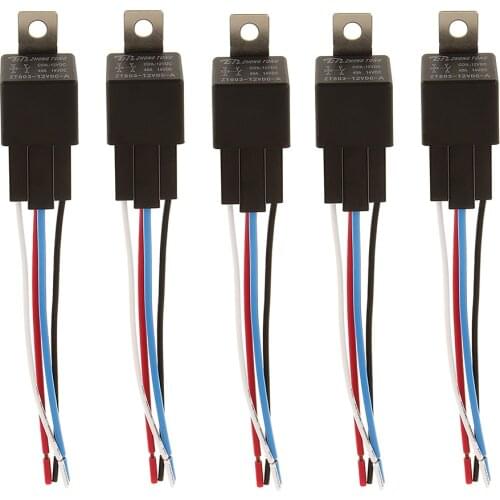 5x 12V Relay 4 Pin With Socket Base/Wires/fuse Included 40Amp SPST