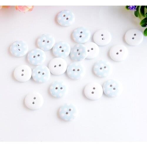 Free Shipping Retail 50Pcs Blue Dot 2 Holes Round Pattern Wood Sewing Baby Buttons Scrapbooking 15mm F0896
