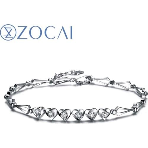 ZOCAI BRAND BRACELET HEART TO HEART 0.25 CT CERTIFIED DIAMOND 18K WHITE GOLD CHAIN BRACELET BRACELETS JEWELRY BANGLE S00314
