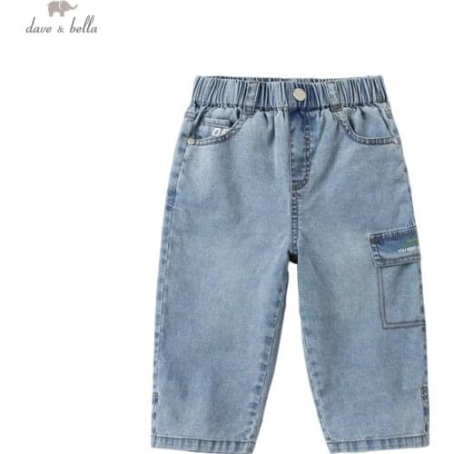 DKY17306-2 dave bella summer 5Y-13Y kids boys fashion letter pockets pants children boy boutique casual calf-length pants