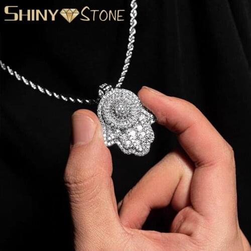 Sliver Color CZ Stone 3mm Tennis Chain Eyes Of The Angel Of Fatima Pendant Necklace Hip Hop Full Iced Out Cubic Zirconia Choker