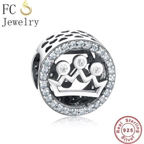 FC Jewelry Fits Original Brand Charm Bracelet 925 Sterling Silver Crown Mix CZ Beads For Making Craft Berloque Mother Kids DIY