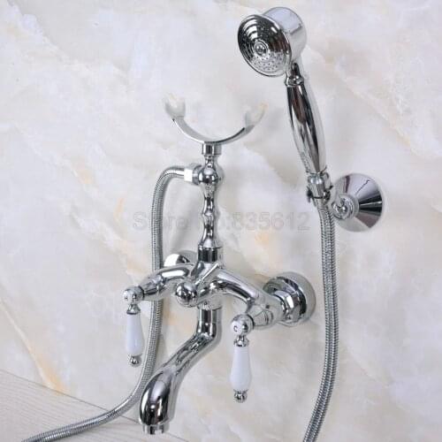 Chrome Polished Bathroom Tub Faucet W/Hand Shower Sprayer Clawfoot Mixer Tap Wall Mounted tna247