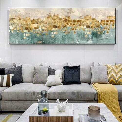 Modern Golden Money Beach Abstract Oil Paintings on Canvas Posters and Prints Wall Art Pictures for Home Living Room Decor