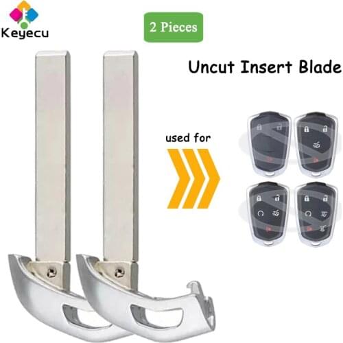 KEYECU 2 Pieces Smart Remote Key Uncut Insert Emergency Blank Blade for Cadillac XTS CTS CT6 ATS Escalade ESV Fob HYQ2AB HYQ2EB