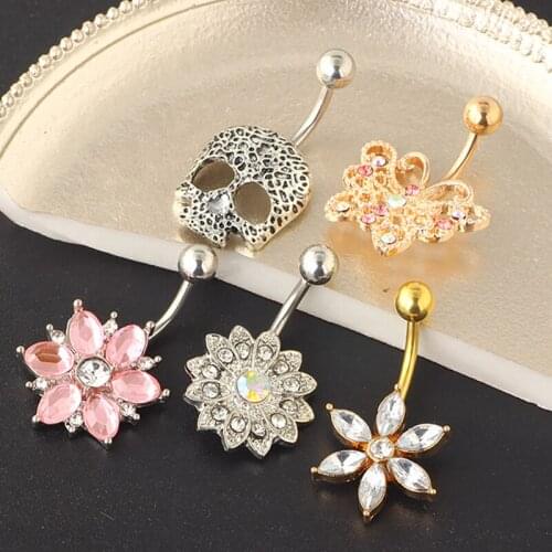 Navel Belly Stainless Steel Belly Button Rings Crystal CZ Piercing Navel Heart Style Piercing Women Sex Body Jewelry