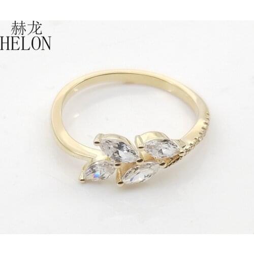 HELON Sterling Silver 925 Yellow gold color Genuine AAA Graded Cubic Zirconia Wedding Ring Band For Women Trendy Fine Jewelry