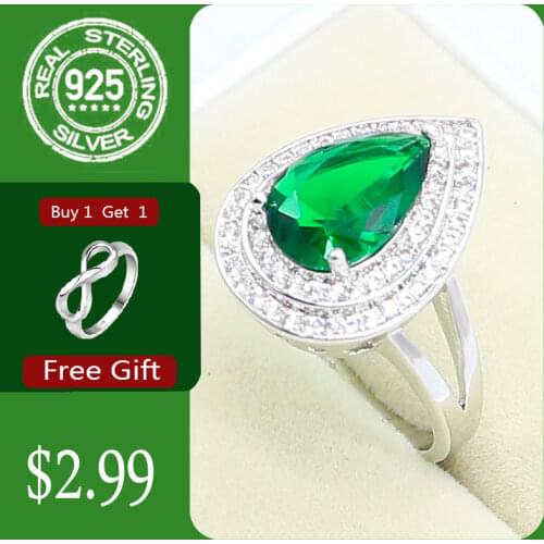 Green Emerald 925 Sterling Silver Ring For Women Party Birthday Jewelry Free Gift