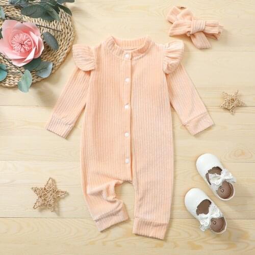 Ma&Baby 0-24M Newborn Infant Baby Girls Romper Velvet Long Sleeve Jumpsuit Ruffles Playsuit Outfits Headband DD40