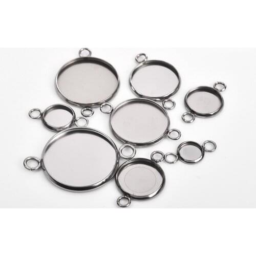 30Pcs/lot Stainless Steel Connector Setting Round Double Loop Cabochon Base Cameo Bezel 6mm 8mm 10mm 12mm 14mm 16mm 18mm 20mm
