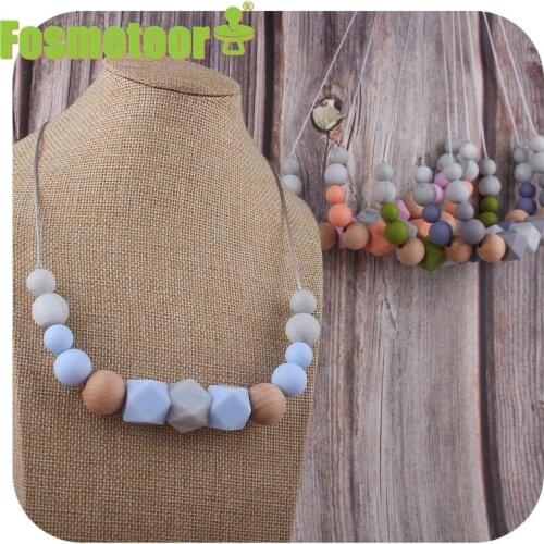Fosmeteor Food Grade Silicone Pendant Teething Necklace Hexagon Silicone Beads Nursing Teether Necklace Baby Molar Necklace