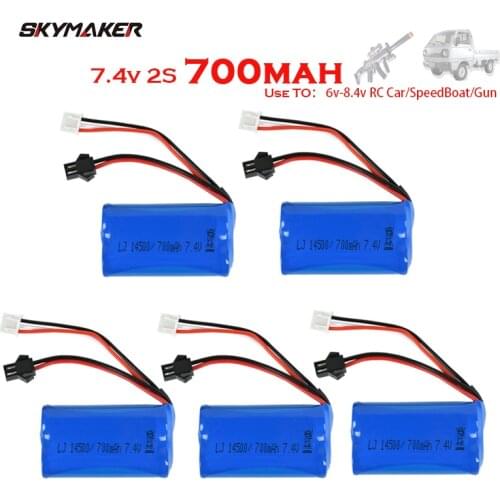 5pcs WPL Car 7.4v 2S 700mah Lipo Battery RC Car Boat Gun Speedboat Battery For MN45 WPL D12 14500 2s 7.4v Lipo Battery Toys Part