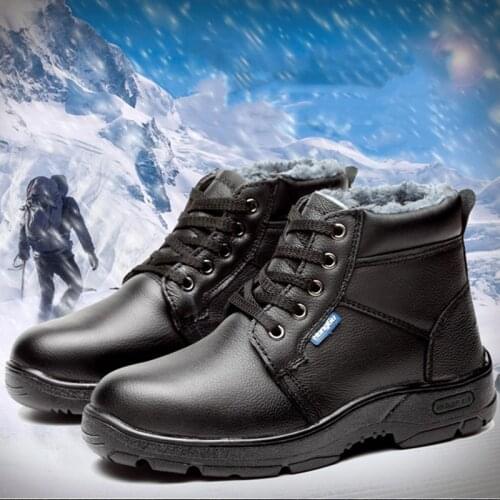 Fashion Warm Cow Leather Boots Men Cold-proof Tooling Safety Shoes Mens Winter Safety Boots Steel Toe Shoes Work Boots