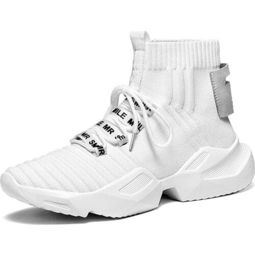 Large Size High Top Massive Socks Sneakers Male Sport Shoes Man Platform Sports Shoes Men Running Shoes White Knit Walk GMD-1072