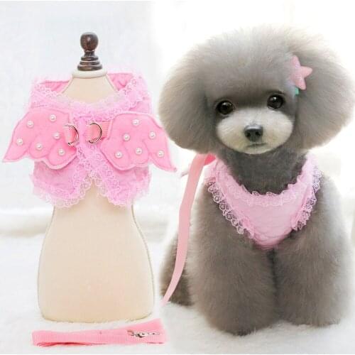 Soft Dog Harness Vest Cute Angel Pet Clothes Collars And Leads Puppy Cat Leash Brand New Design Pink,Blue,White XS,S,M,L