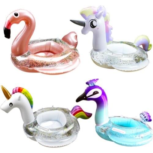 Inflatable Kid Swim Ring flamingo Unicorn Pony horse Peacock Glitter Pool Float Swimming Circle Inflated Baby Seat with Handles