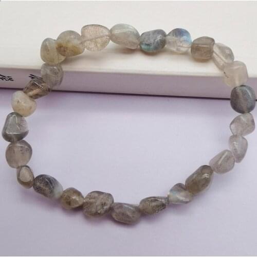 Natural 5-7MM Stone Labradorite Freeform Lrregular Gravel Shape Bracelet Stretch 7.5 Inch Jewelry G315