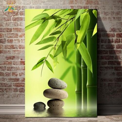 Still Life Printed Canvas Painting Bamboo and Stone Posters and Prints Pop Art Scroll Frame Art Wall Pictures for Living Room
