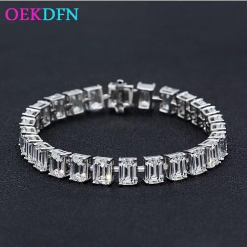 OEKDFN 100% 925 Sterling Silver Bracelet For Women 5*7MM Sparkling High Carbon Gemstone Engagement Wedding Fine Jewelry Gift